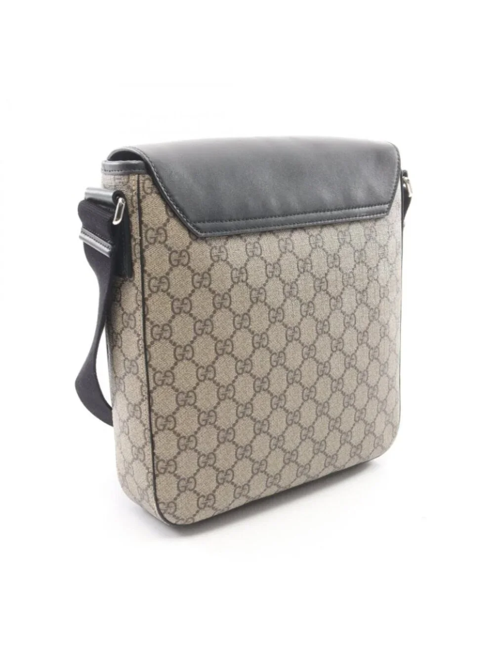 Gucci Shoulder Bag GG Supreme Beige Black Canvas Leather